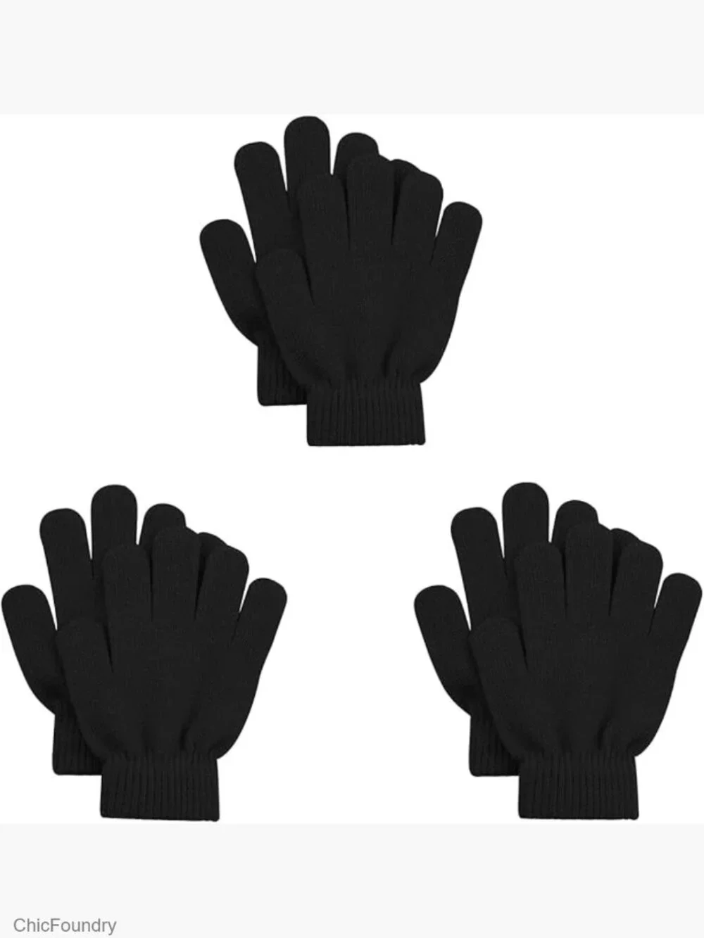 3 Pairs Kids Knit Gloves Winter Warm Stretchy Unisex for 6-14 Years Old